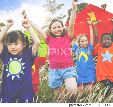 Kids Diverse Playing Kite Field Young Concept Kids Diverse Playing Kite Field Young Concept 17753111