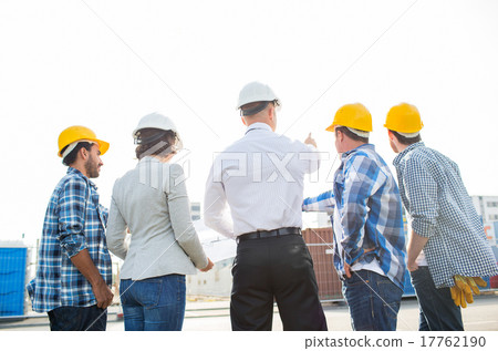 group of builders and architects at building site group of builders and architects at building site 17762190