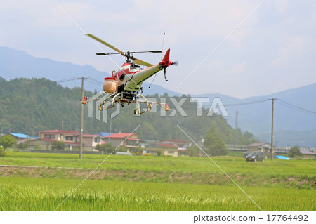 Radio control helicopter under pesticide spraying Radio control helicopter under pesticide spraying 17764492