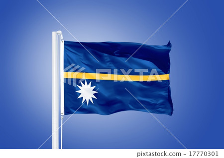 Flag of Nauru flying against a blue sky 17770301