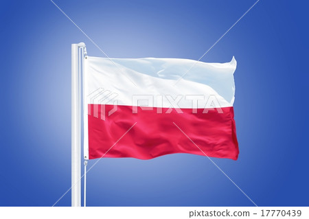 Flag of Poland flying against a blue sky Flag of Poland flying against a blue sky 17770439