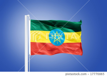 Flag of Ethiopia flying against a blue sky 17770865