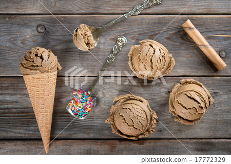 Above view chocolate ice cream cone Above view chocolate ice cream cone 17772329