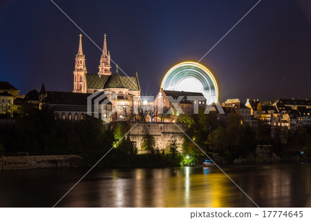 Basel Minster over the Rhine by night 17774645