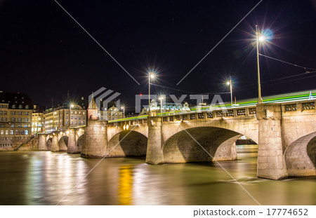 Mittlere bridge in Basel at night - Switzerland 17774652