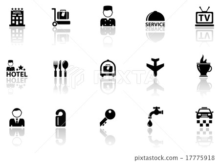 hotel icons set with reflection silhouette hotel icons set with reflection silhouette 17775918