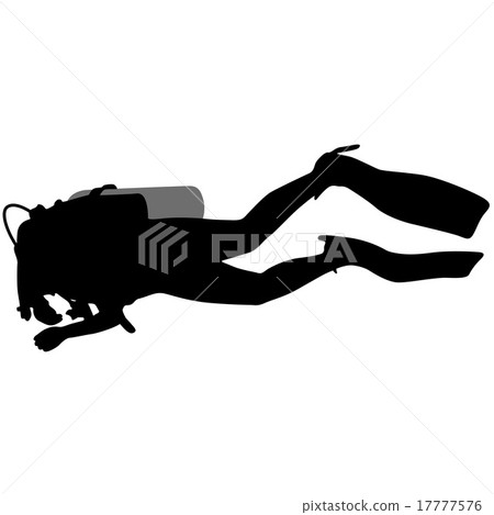 Black silhouette scuba divers. Vector . 17777576