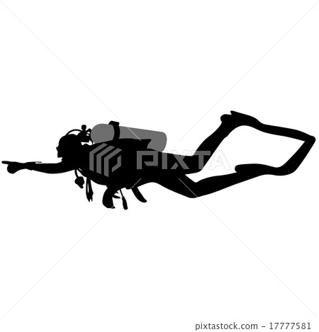 Black silhouette scuba divers. Vector illustration 17777581