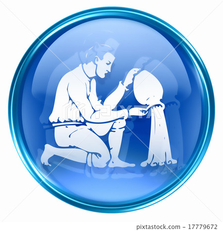 Aquarius zodiac button icon, isolated on white Aquarius zodiac button icon, isolated on white 17779672