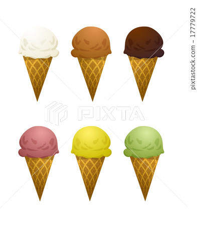 Set of six ice cream cone with different tastes- Set of six ice cream cone with different tastes- 17779722
