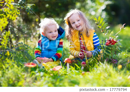 Kids playing in autumn forest 17779794