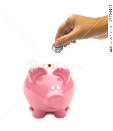 Piggy Bank with Hand Holding a Coin 17794401