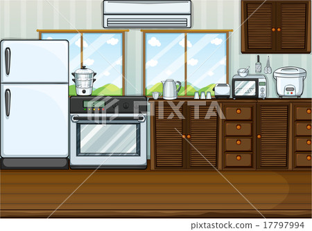 Kitchen full with furnitures and equipments Kitchen full with furnitures and equipments 17797994