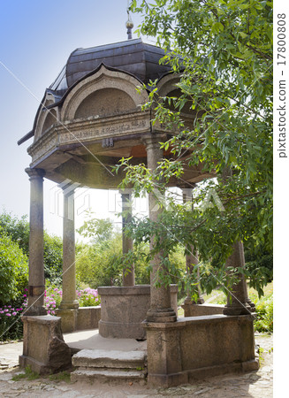 Stone arbor with a bowl with sacred source in the Stone arbor with a bowl with sacred source in the 17800808