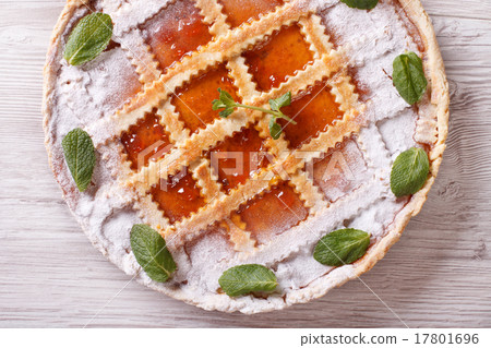 Italian tart with apricot jam close up top view 17801696