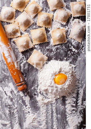 raw ravioli with ingredients on the table top view raw ravioli with ingredients on the table top view 17801731