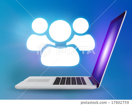 Laptop with team icon on a blue background - Stock Illustration ...
