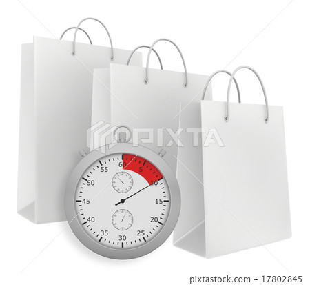 Stopwatch with three paper bags isolated on white Stopwatch with three paper bags isolated on white 17802845