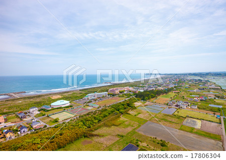Kujukuri Ichinomiya Town in the sea and nature, Aerial view of the coastal area with lots of accommodation Kujukuri Ichinomiya Town in the sea and nature, Aerial view of the coastal area with lots of accommodation 17806304