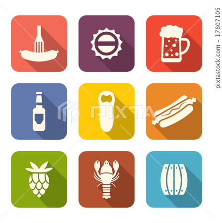 Group Minimal Colorful Icons of Beers and Snacks 17807105
