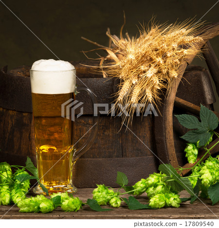 Beer Glass With Barley And Hop Cones Beer Glass With Barley And Hop Cones 17809540