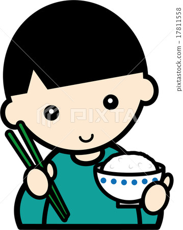 A boy with rice and chopsticks 17811558