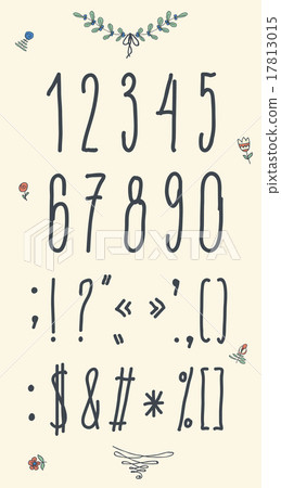 Hand drawn sketch numbers. Handwritten font. 17813015