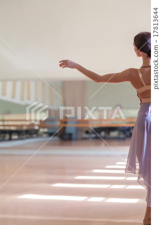 classic ballet dancer posing at barre on rehearsal classic ballet dancer posing at barre on rehearsal 17813644