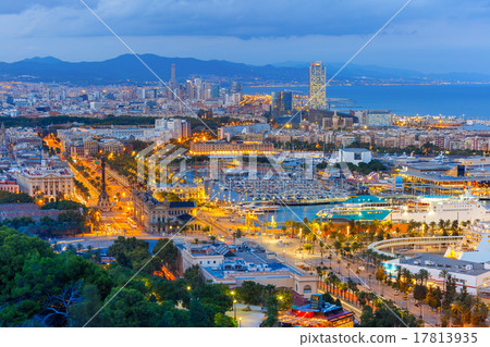 Aerial view Barcelona at night, Catalonia, Spain Aerial view Barcelona at night, Catalonia, Spain 17813935