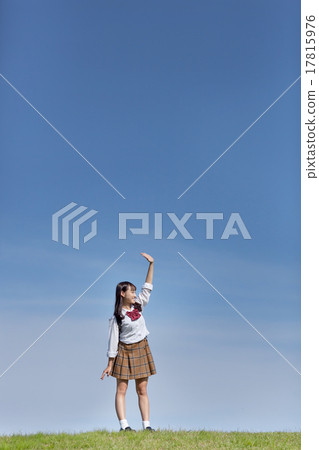School girls with blue skies and full of energy School girls with blue skies and full of energy 17815976