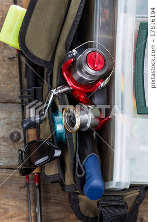 fishing tackles and lures in open handbag fishing tackles and lures in open handbag 17816194