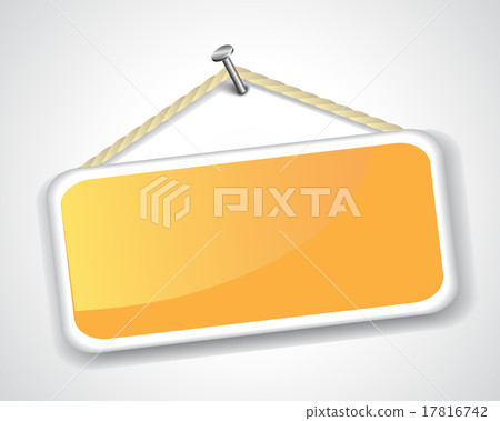 orange sign with a rope hanging from a nail 17816742