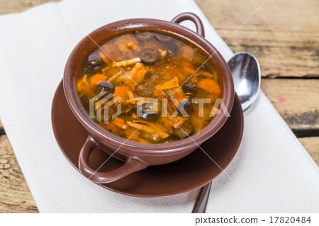 Traditional Russian meat soup with salty cucumbers Traditional Russian meat soup with salty cucumbers 17820484