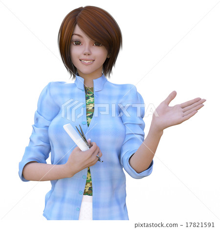 引導女性美髮師燙髮3DCG例證材料 17821591