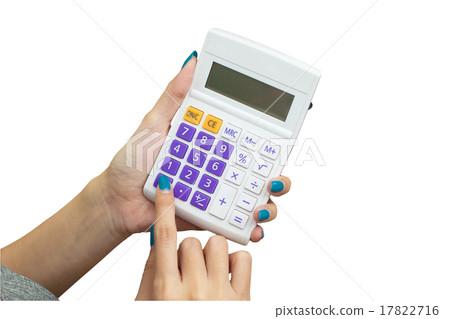 female hand holding calculator for compute formula, business fin 17822716