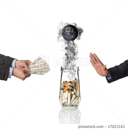 Hand refusing the money offered with Cigarette butt in bottle wi 17823181