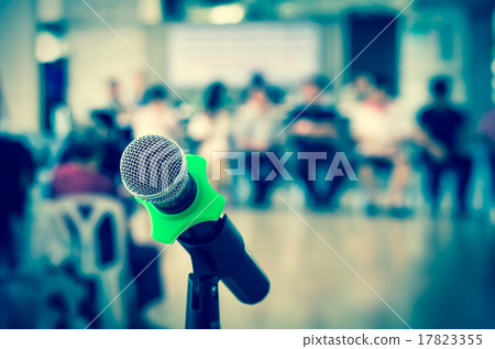 Close up of microphone in conference room on blurred background 17823355