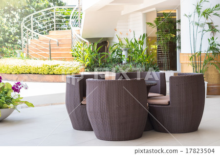 Luxury waiting area with staircase background 17823504