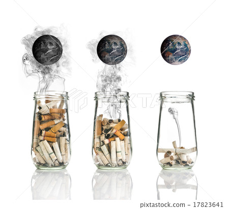 Cigarette butt in bottle with smoke Burning the world, world no Cigarette butt in bottle with smoke Burning the world, world no 17823641