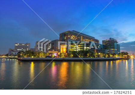 Modern Building river side at evening time, hospital building in 17824251