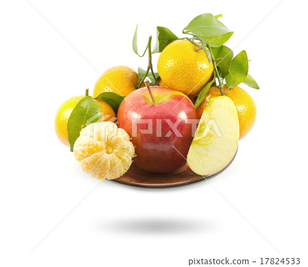 Apple and Orange on ceramic cup, isolate with white background 17824533