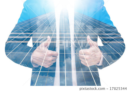 Double exposure of businessman with cityscape building glass 17825344