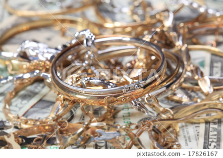 Heap of jewelry at money Heap of jewelry at money 17826167