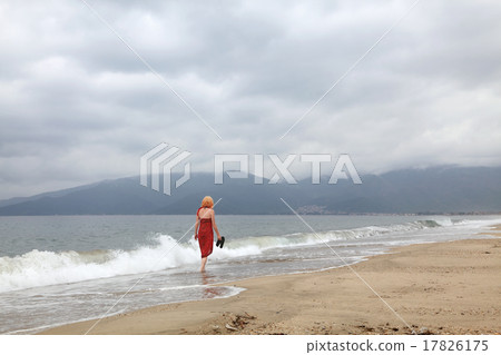 Solitude, young girl walking at seaside Solitude, young girl walking at seaside 17826175