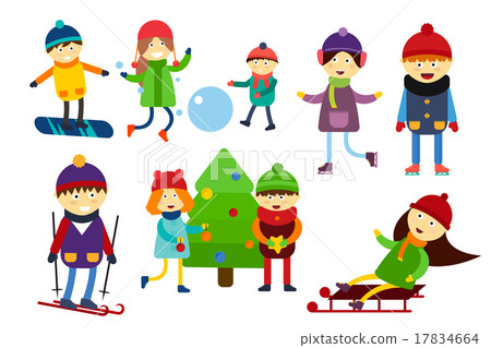 Christmas kids playing winter games Christmas kids playing winter games 17834664