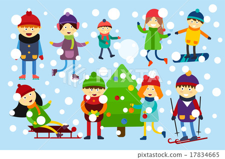 Christmas kids playing winter games Christmas kids playing winter games 17834665