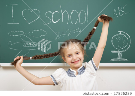 girl with pigtail drawing on school board girl with pigtail drawing on school board 17836289