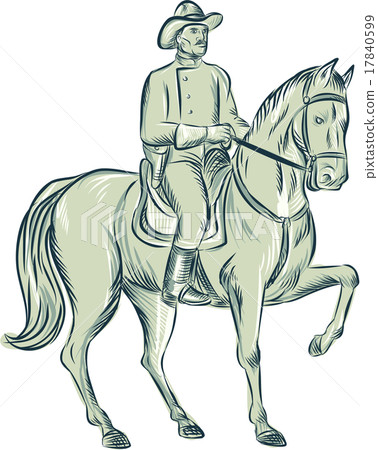 Cavalry Officer Riding Horse Etching Cavalry Officer Riding Horse Etching 17840599