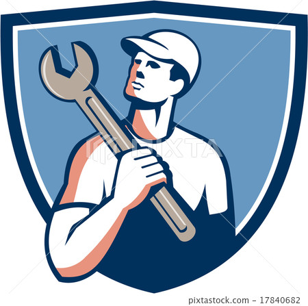 Tradesman Mechanic Spanner Crest Retro 17840682