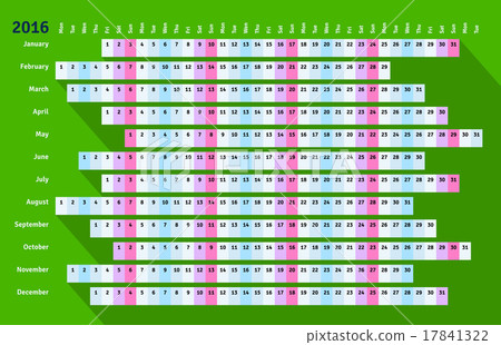 Green flat linear calendar 2016 with long shadow 17841322